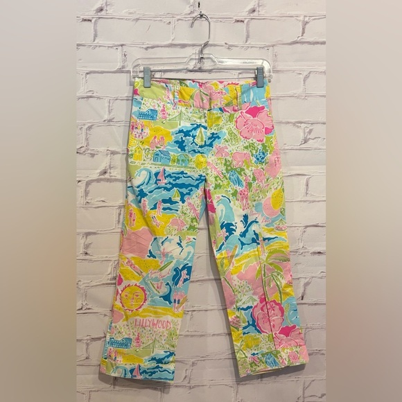 Lilly Pulitzer Crop Pants – Lillywood, California Print – Size 0 (RARE) Vintage - Picture 1 of 6